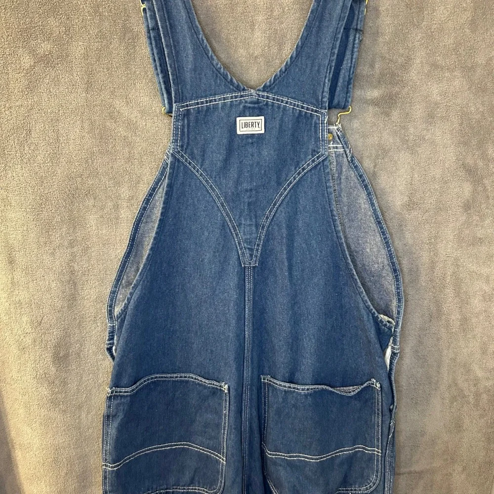 Liberty Mens 32W Blue Denim Bib Overalls Green Zipper Workwear Carpenter Pants